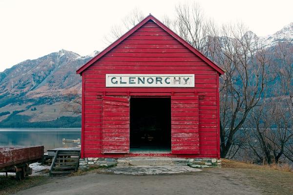 This boating hut in Glenorchy, near Queenstown in New Zealand. Thanks to Ranji for finding this stunningly contrasting building next to the lake.