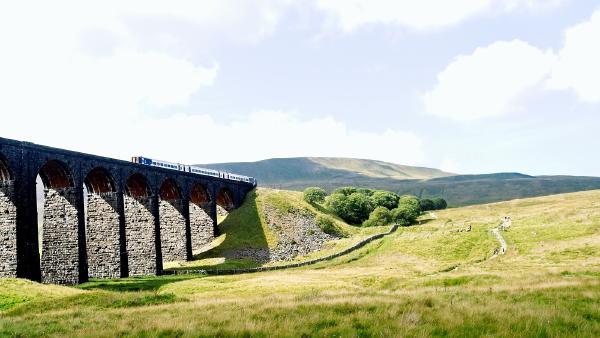 A train heads off towards Whernside, just a shame that it wasn't putting out billows of steam, better for the environment though I guess. The stunning Ribblehead viaduct casting shadows across the valley.